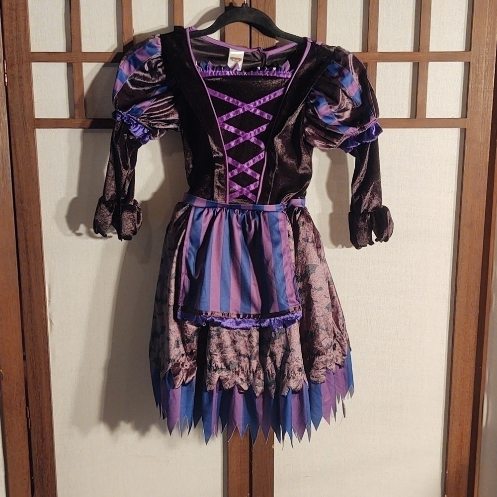 Spooktacular Creations Purple and Black Witch Dress with Puffed Sleeves Sz S